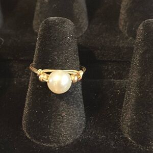 Handmade Gold Wire Wrapped Pearl Ring Size 7
